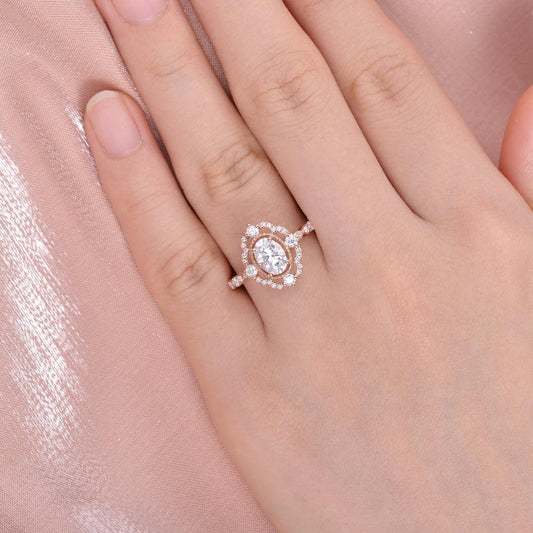 1.33 CT Oval Cut Art Deco Pave Moissanite Engagement Ring 5