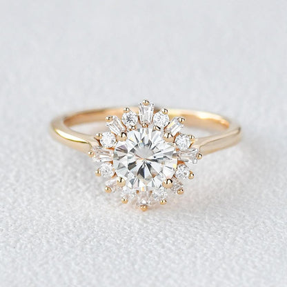 1.0 CT Round Cut Halo Moissanite Engagement Ring 3