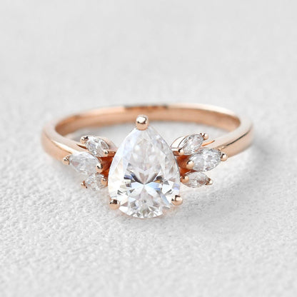 1.52 CT Pear Cut Cluster Moissanite Engagement Ring 11