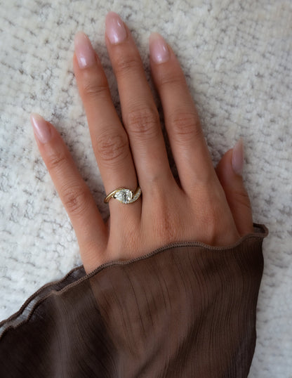 1 CT Pear Swirl East West Semi Pave Lab Grown Engagement Ring