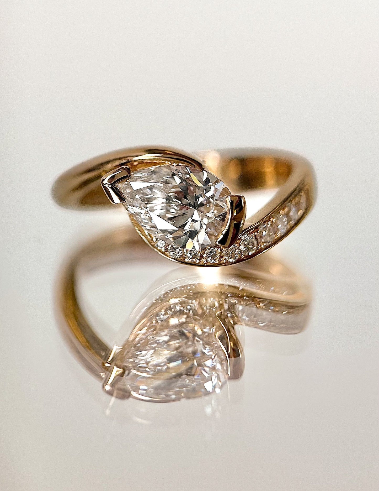 1 CT Pear Swirl East West Semi Pave Lab Grown Engagement Ring