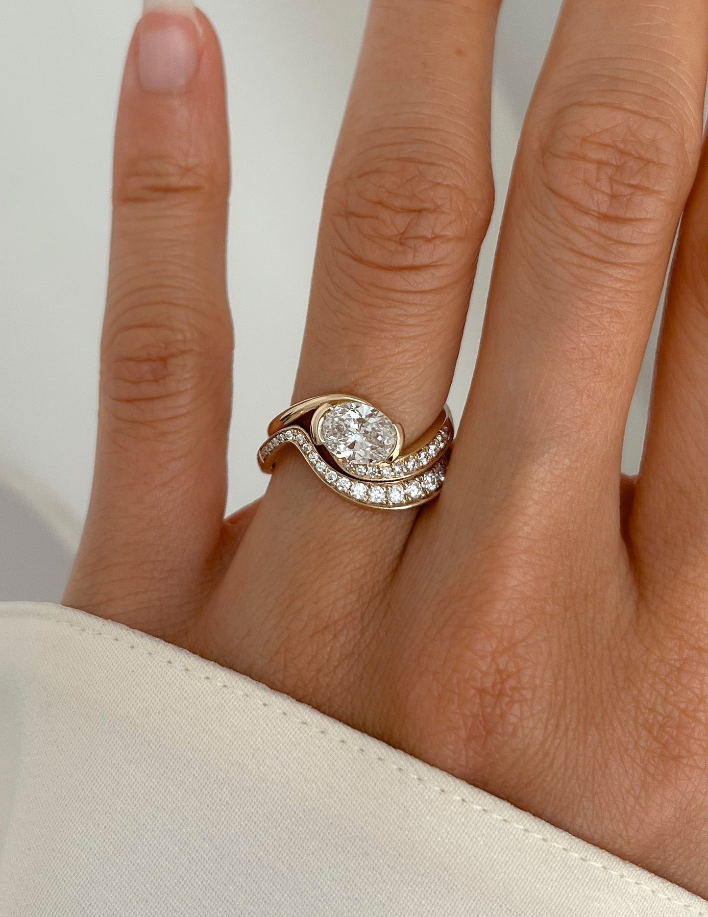 1 CT Oval Cut Lab Grown Diamond Ring With Wrap Bold Pave Band