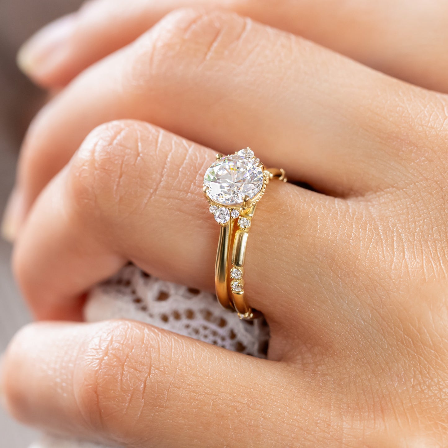 2 CT Round Three Stones Lab Grown Diamond Engagement Ring