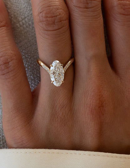 3 CT Moval Swirl Pave Lab Grown Engagement Ring