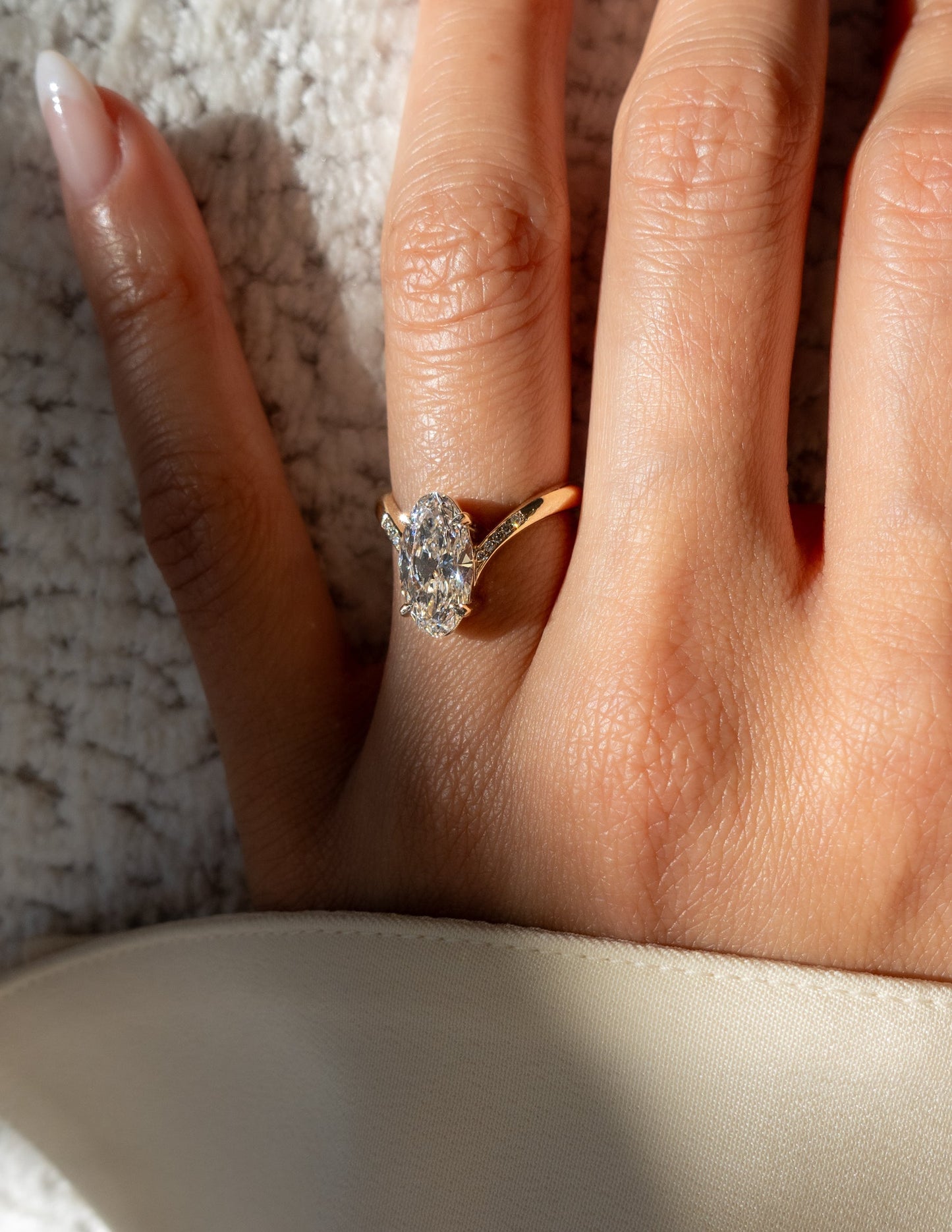 3 CT Moval Swirl Pave Lab Grown Engagement Ring