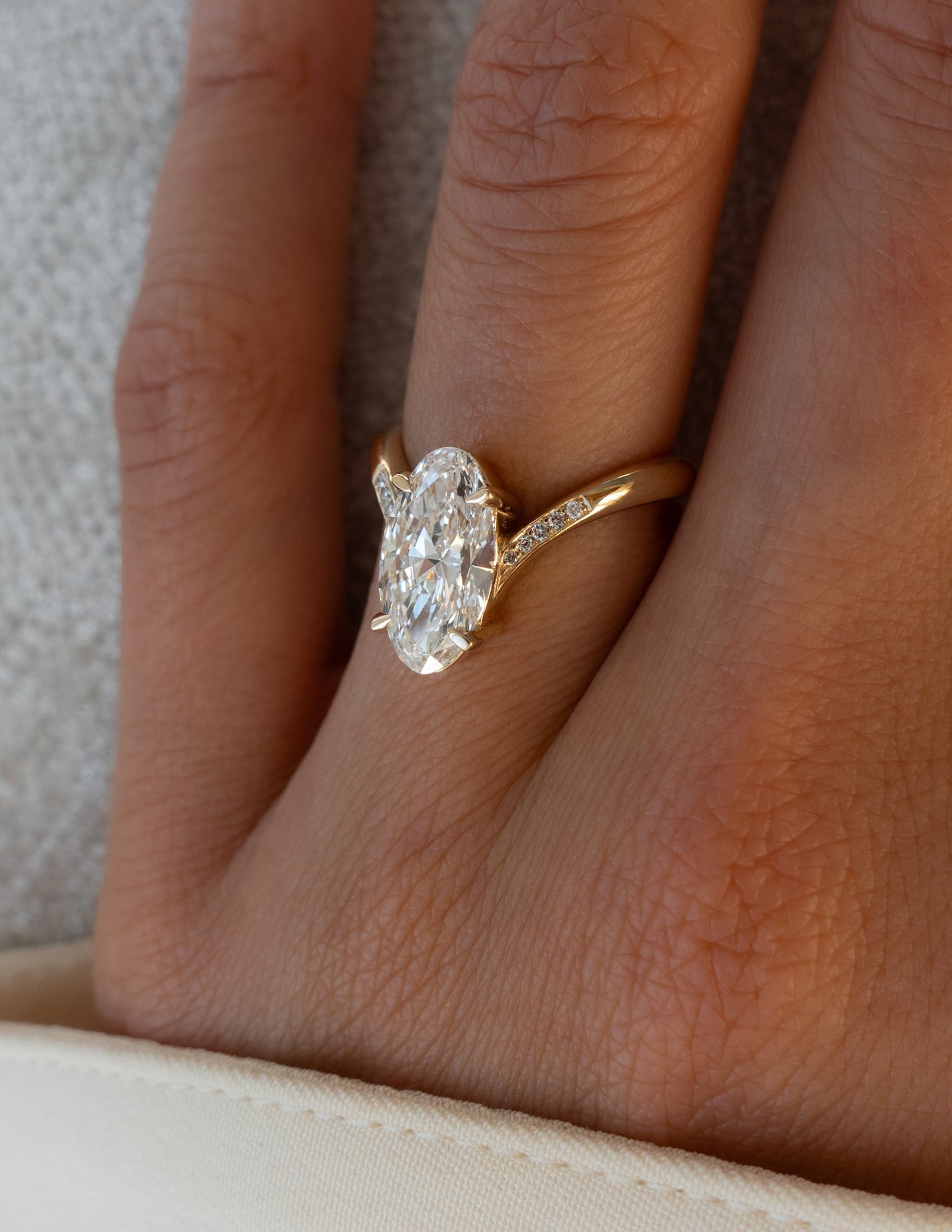 3 CT Moval Swirl Pave Lab Grown Engagement Ring