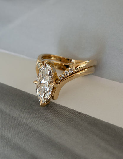 1.5 CT Marquise Cut Solitaire Lab Grown Diamond Ring With Wrap Pave Band