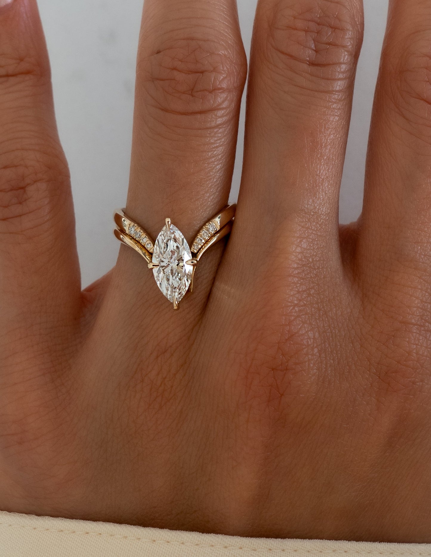 1.5 CT Marquise Cut Solitaire Lab Grown Diamond Ring With Wrap Pave Band