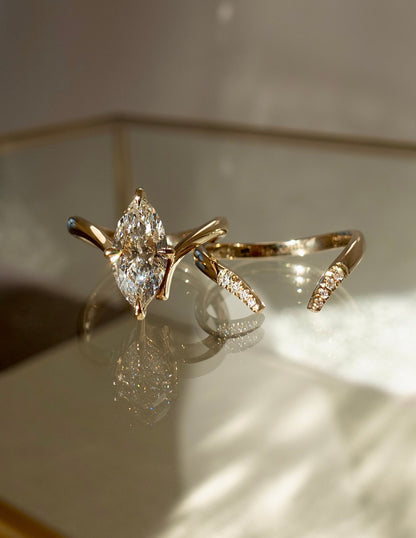 1.5 CT Marquise Cut Solitaire Lab Grown Diamond Ring With Wrap Pave Band