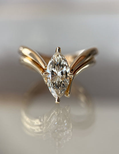 1.5 CT Marquise Cut Solitaire Lab Grown Diamond Ring With Wrap Classic Plain Band