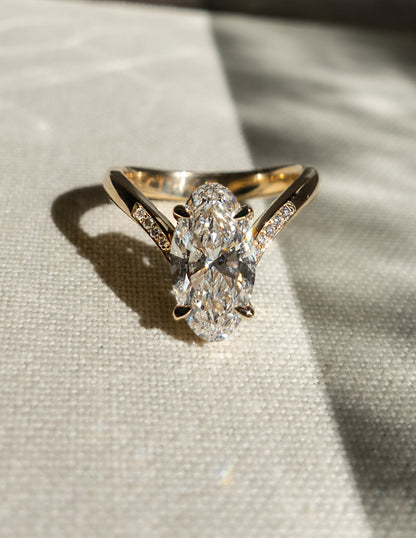 3 CT Moval Swirl Pave Lab Grown Engagement Ring