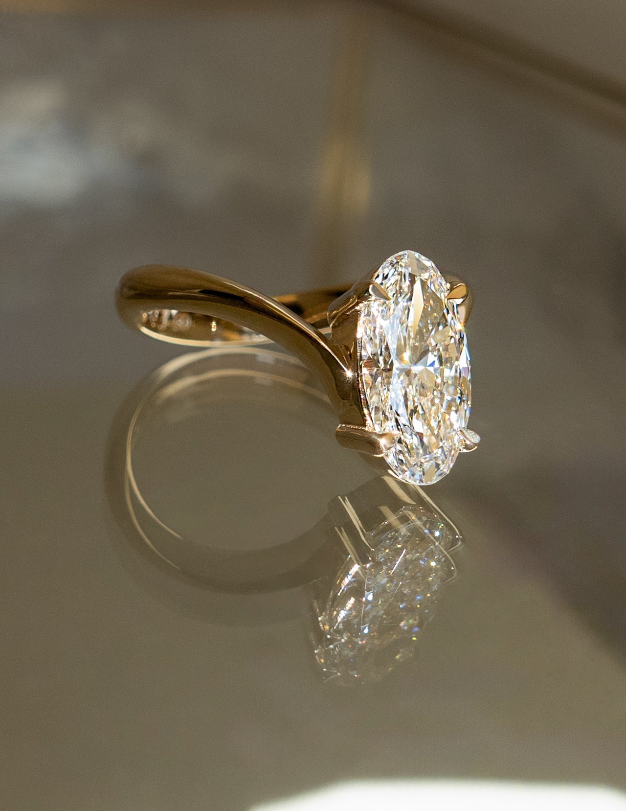 3 CT Moval Solitaire Lab Grown Engagement Ring