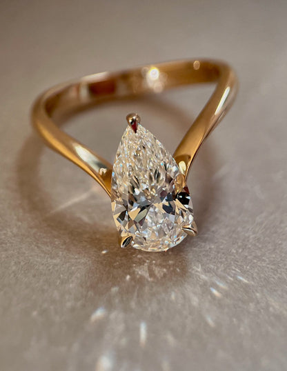 2 CT Pear Solitaire Lab Grown Engagement Ring