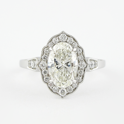 1.91 CT Oval Milgrain Vintage Halo Style Moissanite Engagement Ring 1