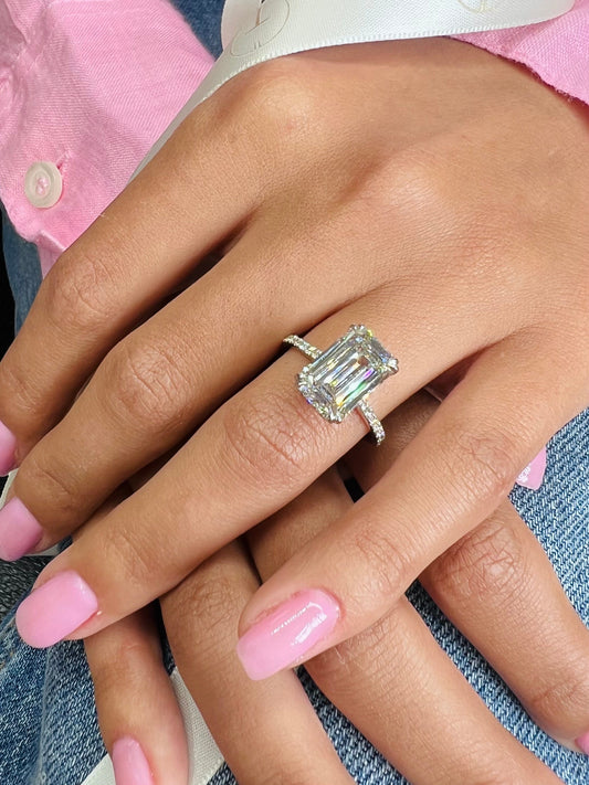 5.02 CT Emerald Hidden Halo CVD G/VS Diamond Engagement Ring 8