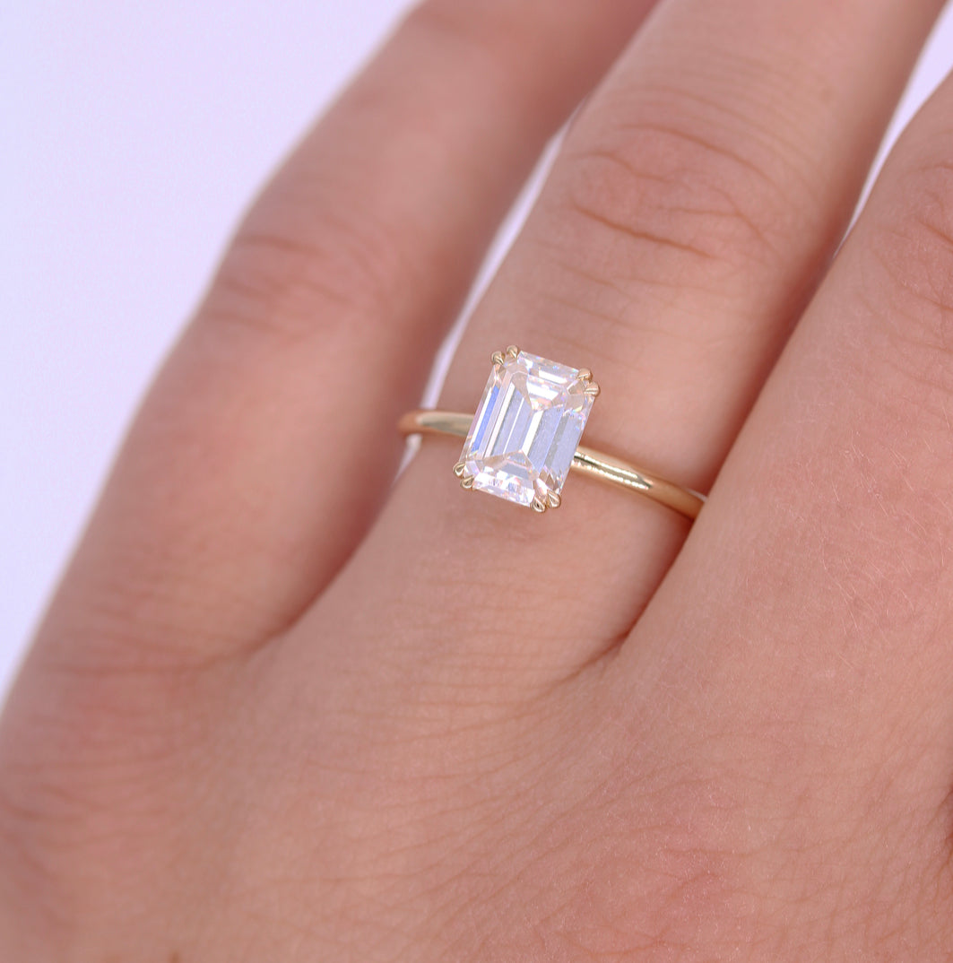 1.55 CT Emerald Moissanite Solitaire Engagement Ring (US Size 7 Ready To Ship)