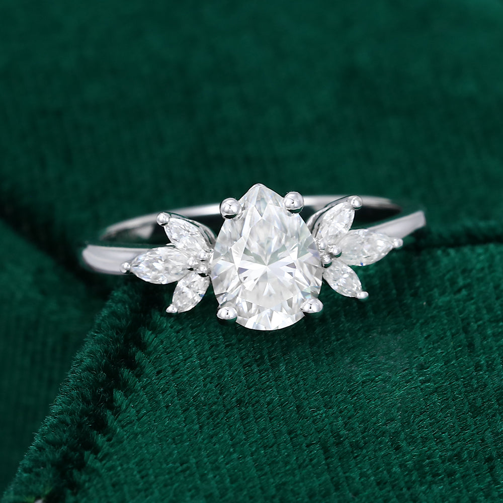 1.0 CT Pear Shaped Moissanite Cluster Engagement Ring 4