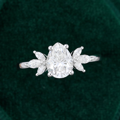 1.0 CT Pear Shaped Moissanite Cluster Engagement Ring 5