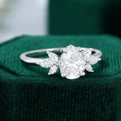 1.0 CT Pear Shaped Moissanite Cluster Engagement Ring 6