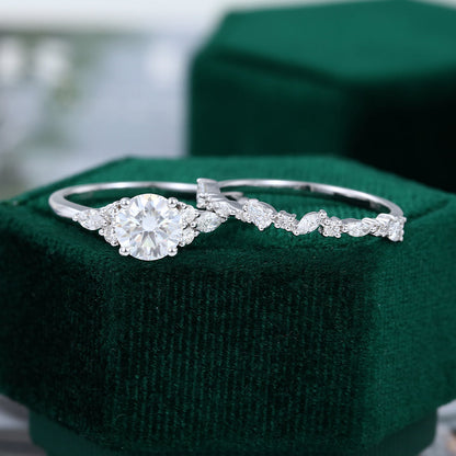 0.88 CT Round Moissanite Cluster Bridal Ring Set 6