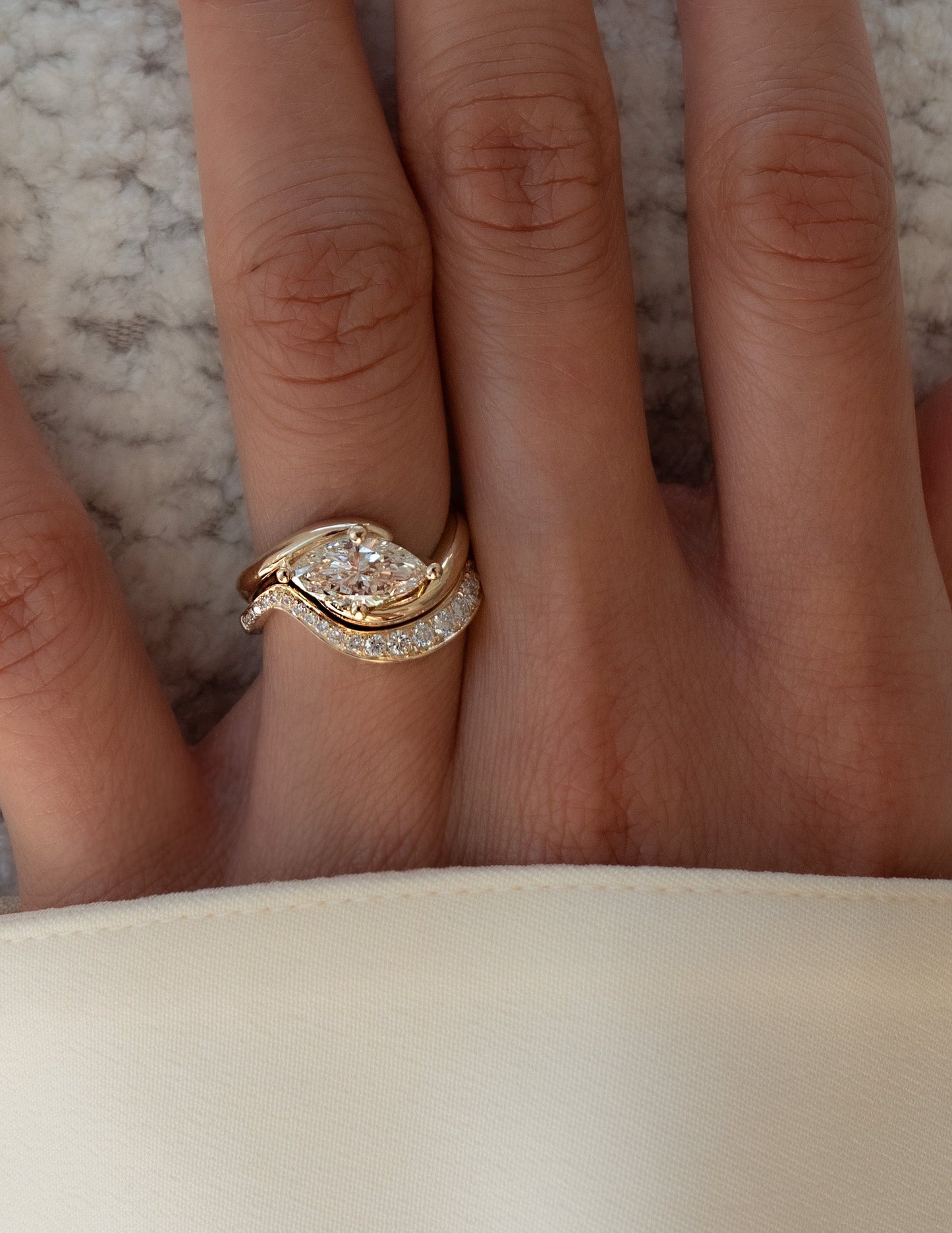 1 CT Marquise Cut Solitaire Lab Grown Diamond Ring With Wrap Bold Pave Band