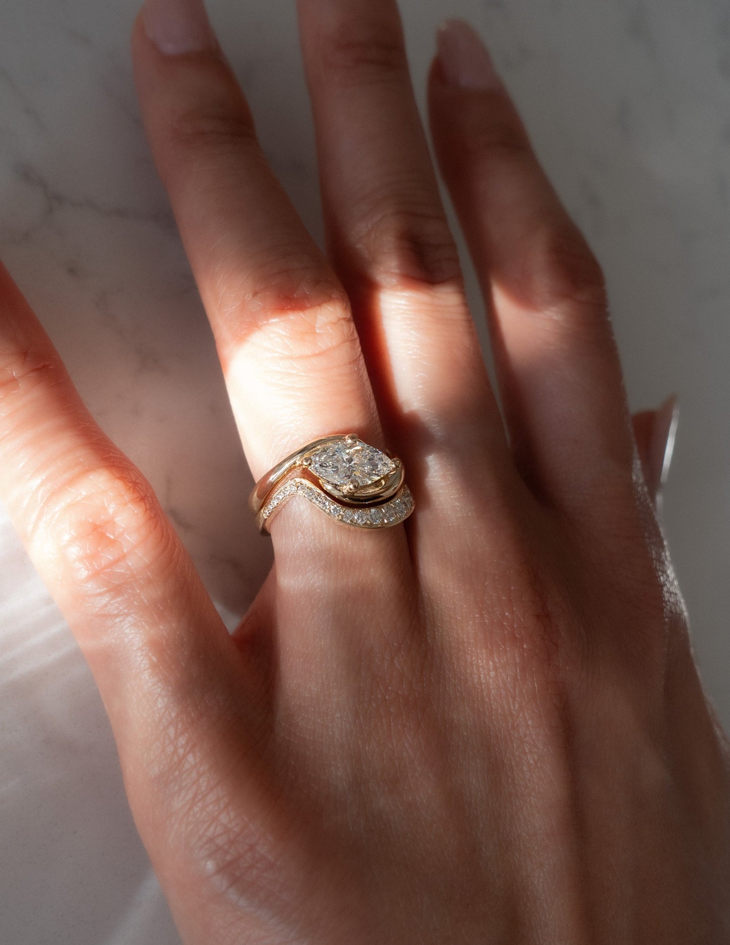 1 CT Marquise Cut Solitaire Lab Grown Diamond Ring With Wrap Bold Pave Band