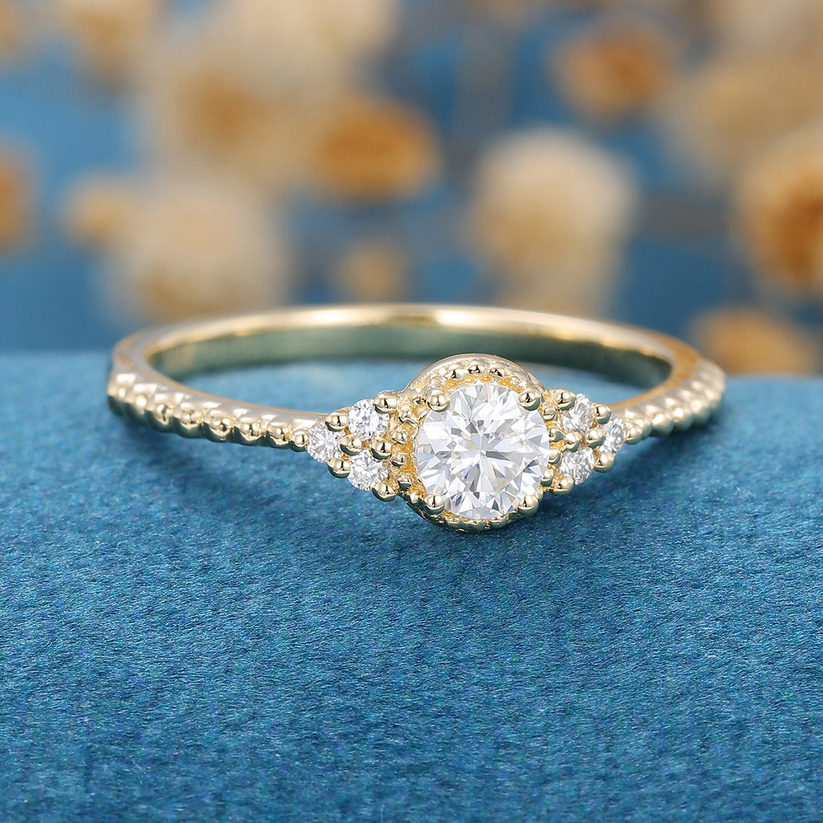 0.22 CT Round Shaped Moissanite Cluster Engagement Ring 3