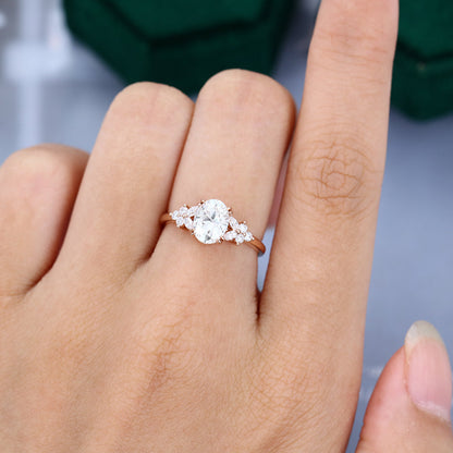 1.33 CT Oval Shaped Moissanite Cluster Engagement Ring 2