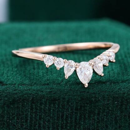 0.30 CT Round & Pear Moissanite Curved Wedding Band 3