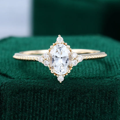 0.84 CT Oval Shaped Moissanite Cluster Engagement Ring 1