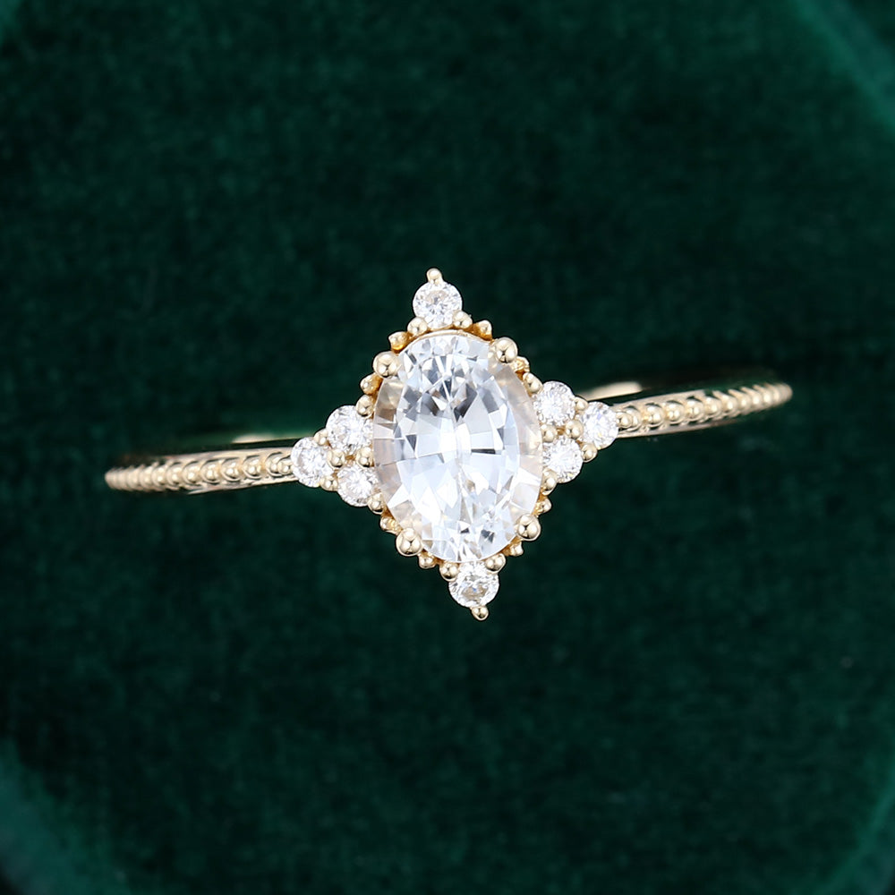 0.84 CT Oval Shaped Moissanite Cluster Engagement Ring 3