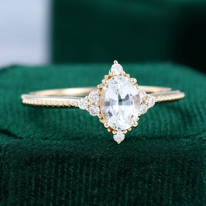 0.84 CT Oval Shaped Moissanite Cluster Engagement Ring 4