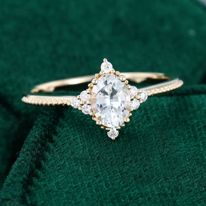 0.84 CT Oval Shaped Moissanite Cluster Engagement Ring 5