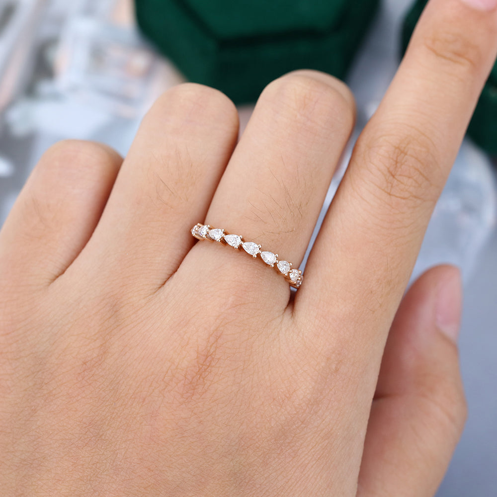 0.11 CT Pear Moissanite Half Eternity Wedding Band 2