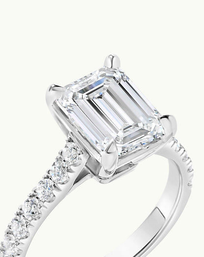 Emerald Pave Engagement Ring – 1 CT Lab Grown Diamond