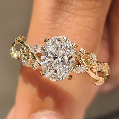 Oval Nature Inspired Cluster Lab Grown Diamond Engagement Ring