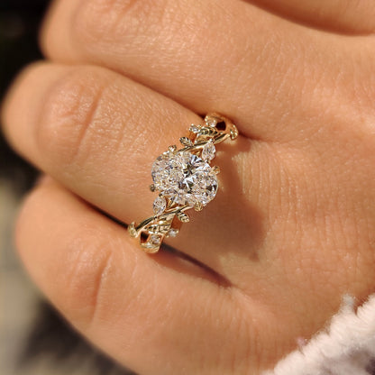 Oval Nature Inspired Cluster Lab Grown Diamond Engagement Ring
