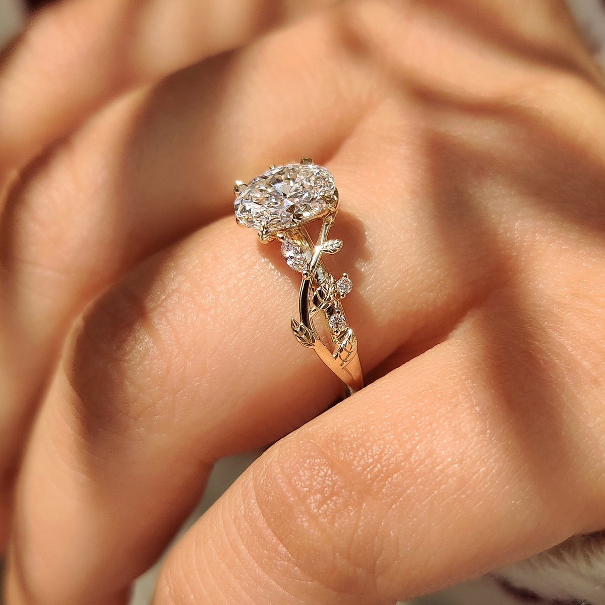 Oval Nature Inspired Cluster Lab Grown Diamond Engagement Ring