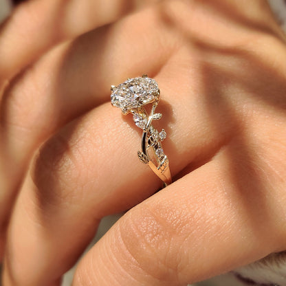 Oval Nature Inspired Cluster Lab Grown Diamond Engagement Ring