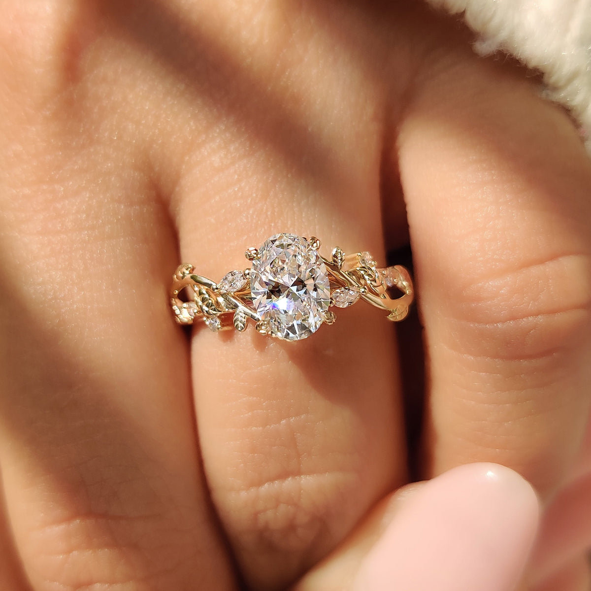 Oval Nature Inspired Cluster Lab Grown Diamond Engagement Ring