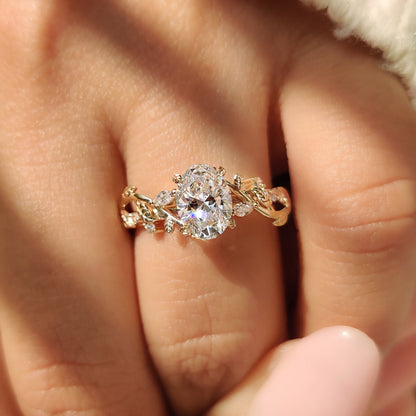 Oval Nature Inspired Cluster Lab Grown Diamond Engagement Ring