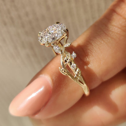Oval Nature Inspired Cluster Lab Grown Diamond Engagement Ring