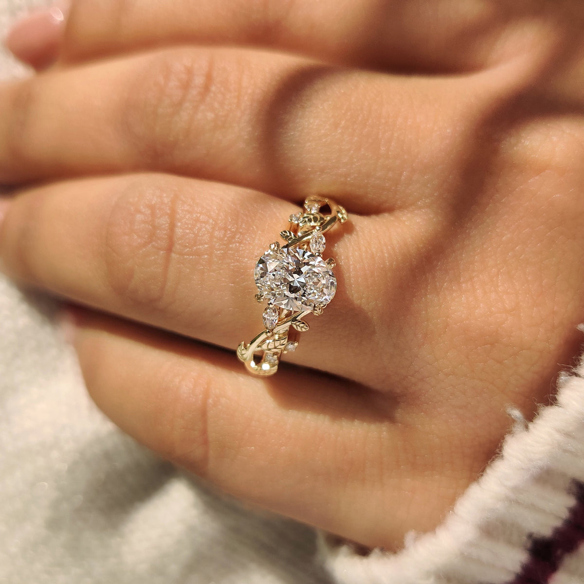Oval Nature Inspired Cluster Lab Grown Diamond Engagement Ring