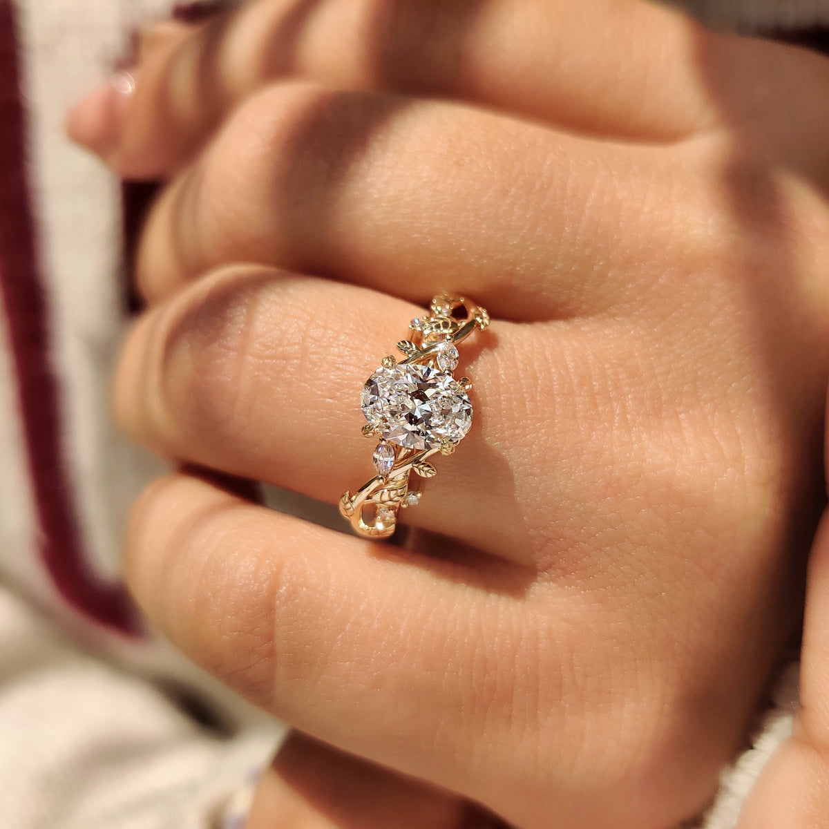 Oval Nature Inspired Cluster Lab Grown Diamond Engagement Ring