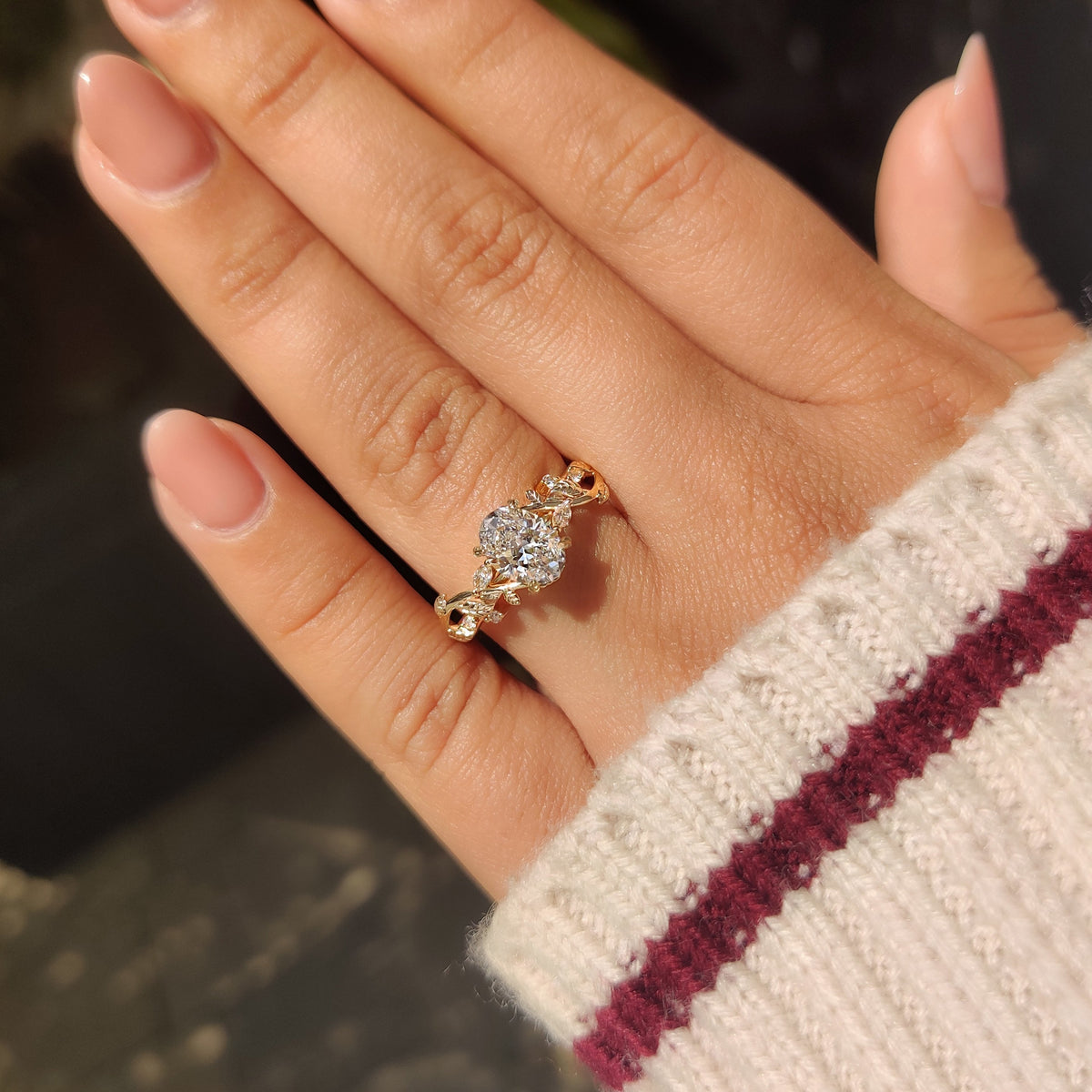 Oval Nature Inspired Cluster Lab Grown Diamond Engagement Ring