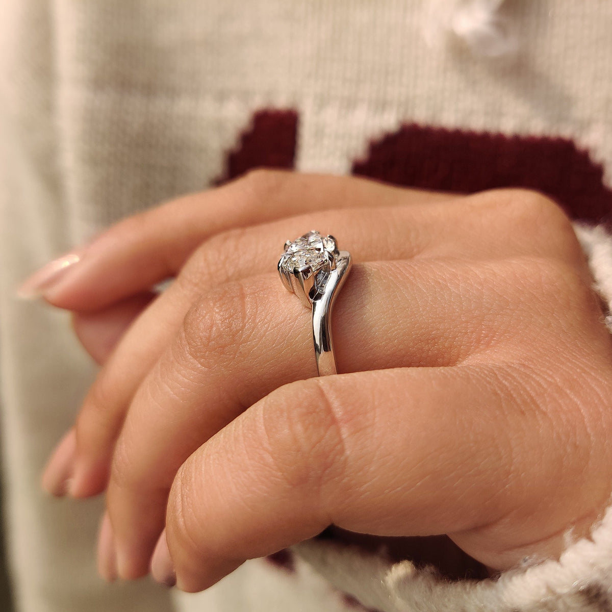Marquise Swirl Solitaire Lab Grown Diamond Engagement Ring