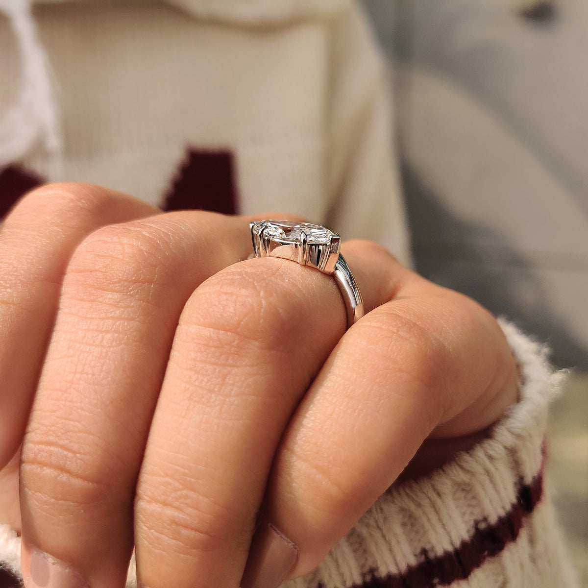 Marquise Swirl Solitaire Lab Grown Diamond Engagement Ring