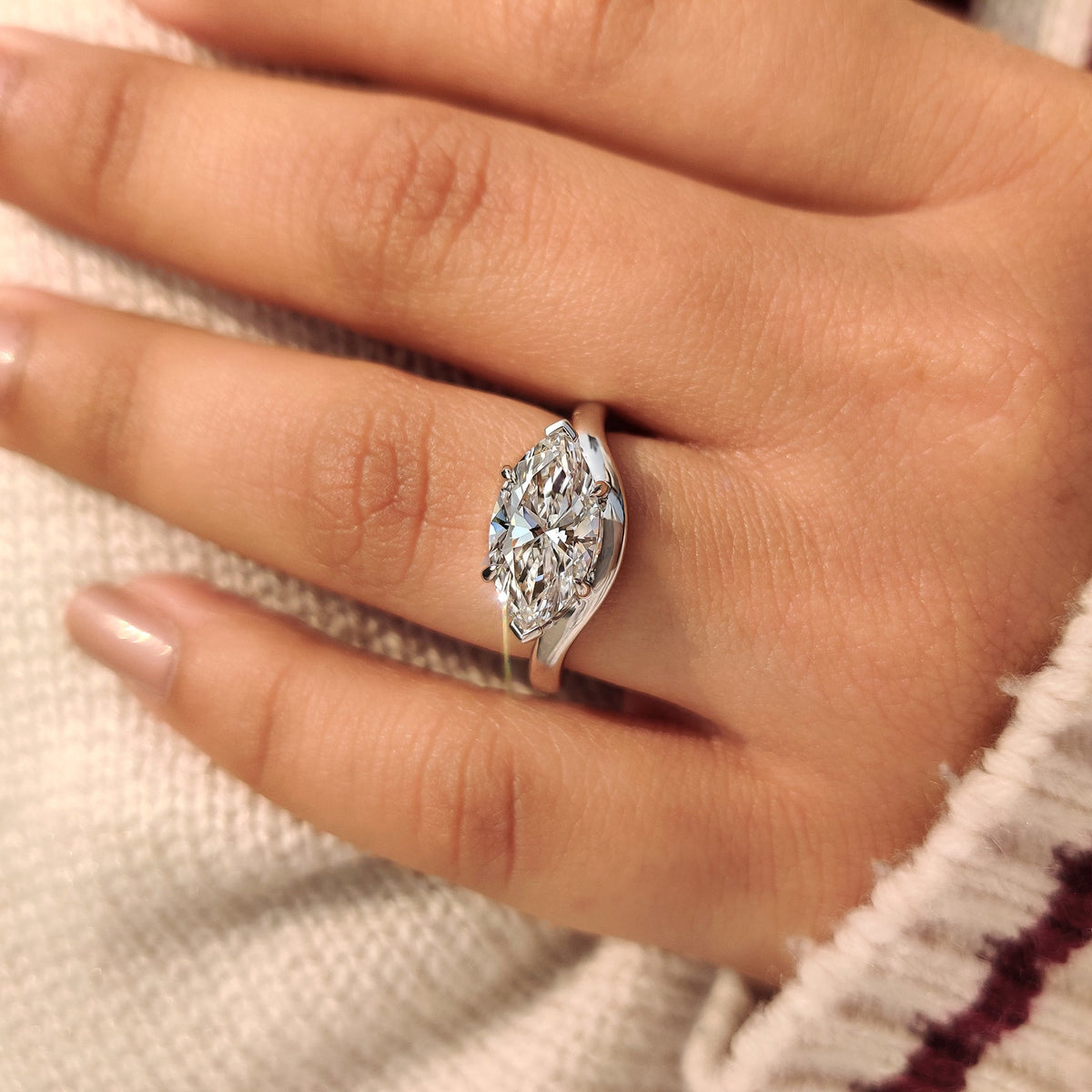 Marquise Swirl Solitaire Lab Grown Diamond Engagement Ring
