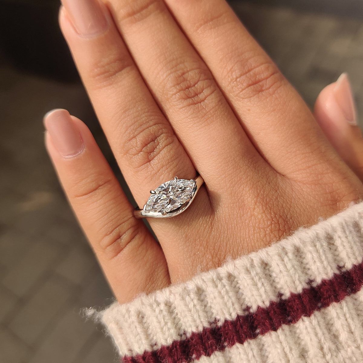 Marquise Swirl Solitaire Lab Grown Diamond Engagement Ring