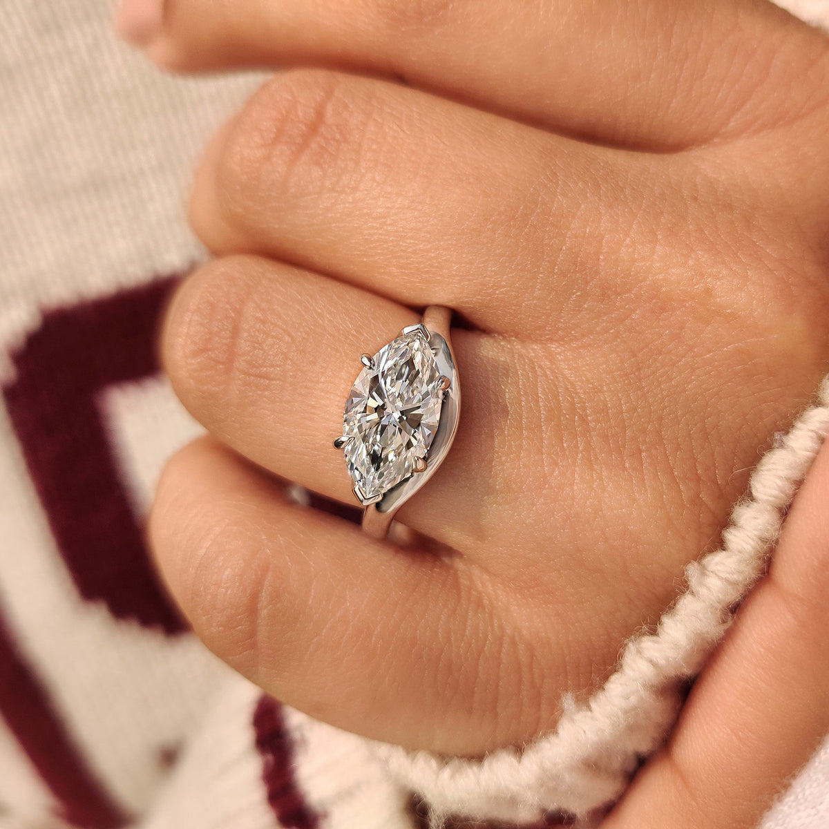 Marquise Swirl Solitaire Lab Grown Diamond Engagement Ring